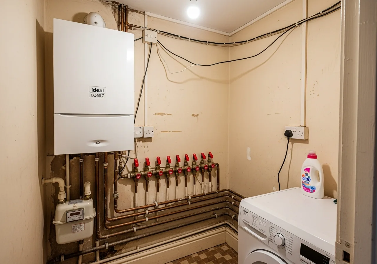 Ideal Logic combi freshly fitted in a Tipton terrace utility room